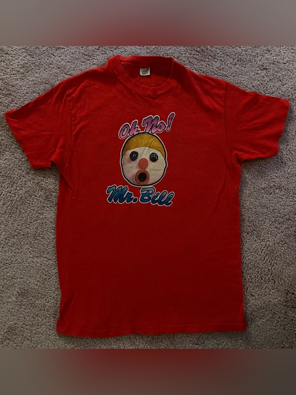 Vtg 70s 80s Mr Bill Shirt Hanes Single Stitch Oh No Saturday Night Live SNL Red